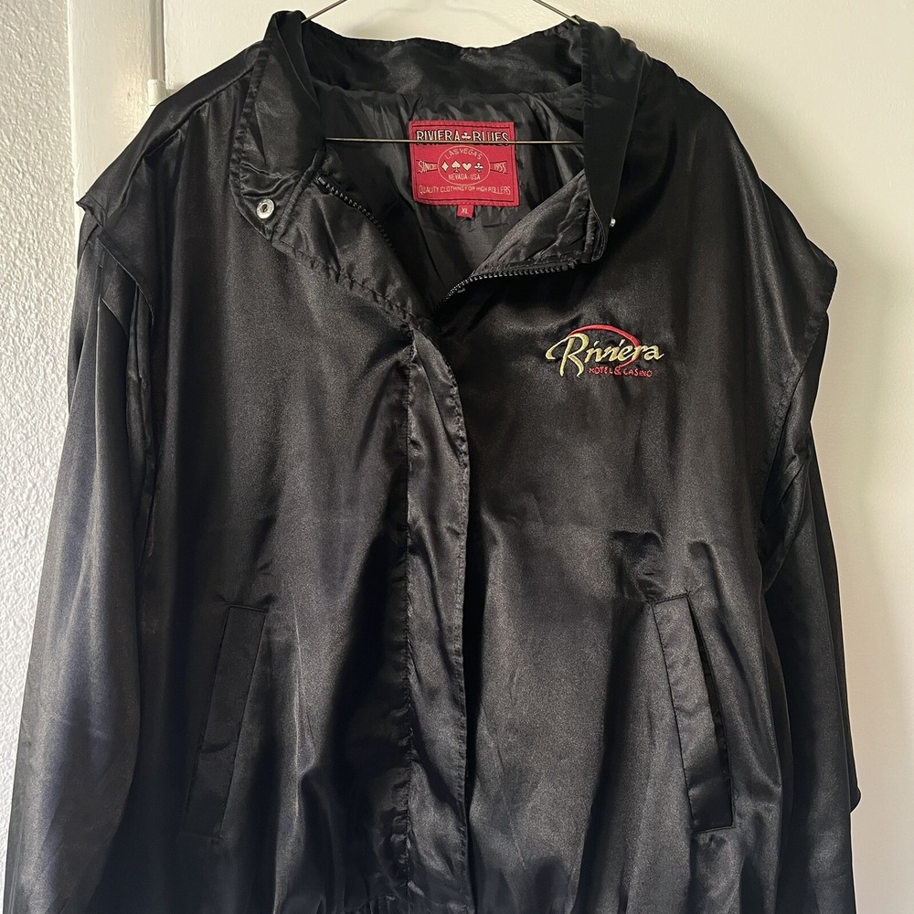 Bomber Jacket Size XL Las Vegas Riviera Casino Vintage Satin Zip Men's Trucker - Picture 11 of 11